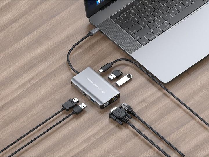 Produktbild Conceptronic Dock USB-C->HDMI,VGA,GbE,3xUSB3.0,100WPD 0.25m (USB-C, 6 Ports)