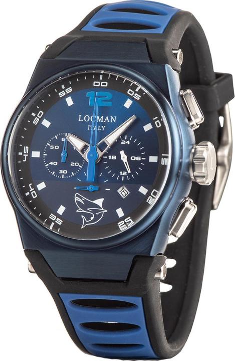 Produktbild Locman Italy Herrenuhr Mare schwarz/blau PVD Chrono Ref. 0555 (Chronograph, 44 mm)