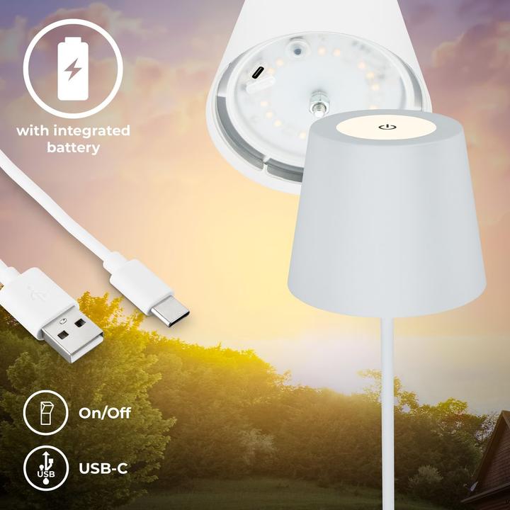 Image du produit B.K.Licht Lampe de table LED rechargeable, IP44, 2,5W, blanc