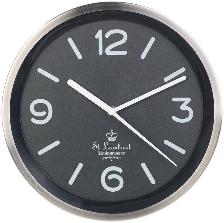 St. Leonhard Edelstahl-Funk-Wanduhr, Zifferblatt-Beleuchtung & Lichtsensor, schwarz (25.50 cm)