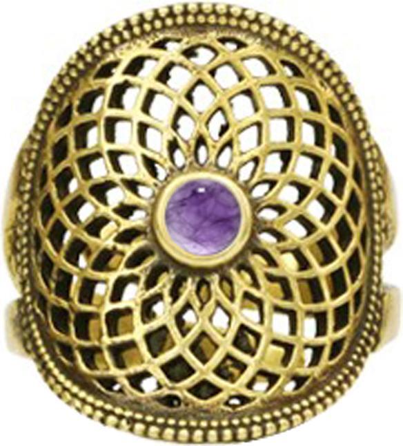 Produktbild Star Piercing Ring vergoldet Blume des Lebens mit Amethyst Stein (57)
