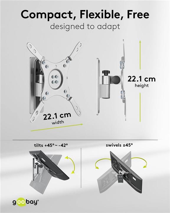 Produktbild Goobay TV-Wandhalterung Caravan TILT M, Silber (Wand, 43", 15 kg)
