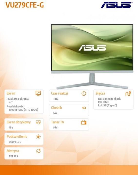Produktbild ASUS Eye Care VU279CFE-G 68.58cm (16:9) FQHD HDMI (1920 x 1080 Pixel, 27")
