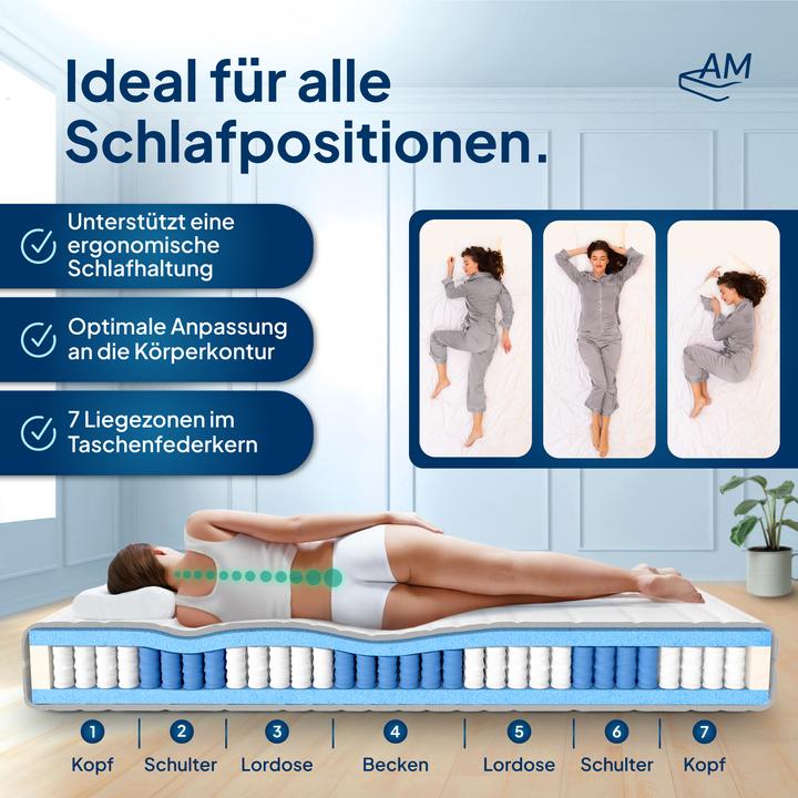 Produktbild AM Qualitätsmatratzen Premium 7-Zonen Taschenfederkern (190 x 200 cm, Federkern)
