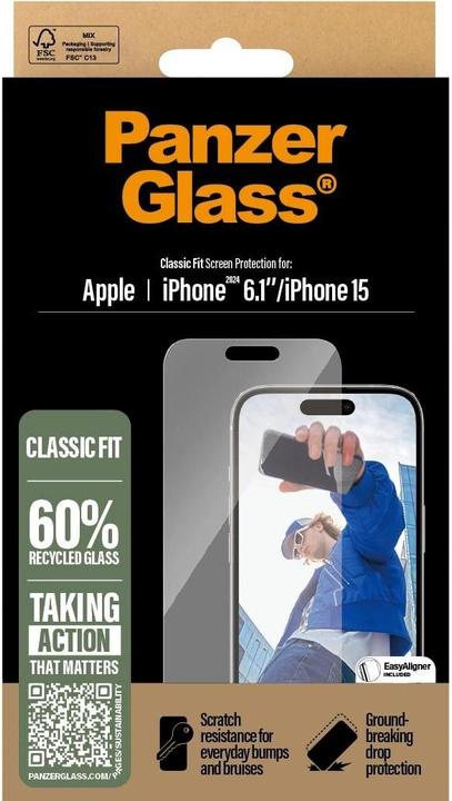Produktbild PanzerGlass Classic Fit (1 Stück, Apple iPhone 15, Apple iPhone 16)