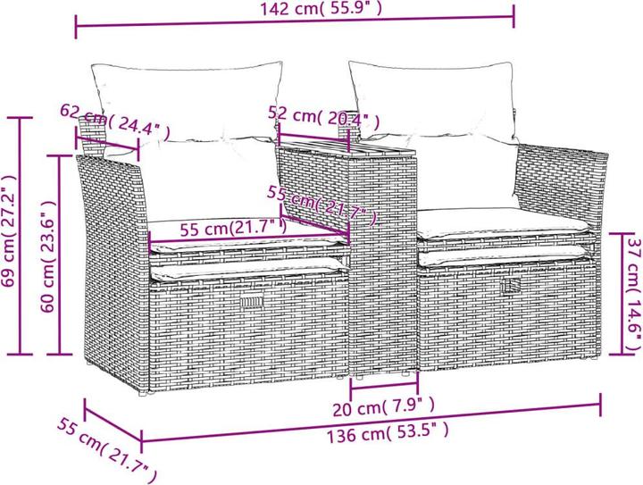 Produktbild VidaXL Gartensofa 2-Sitzer mit Hockern