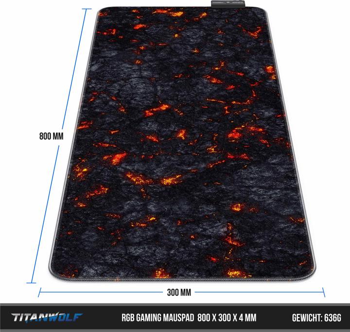 Produktbild Titanwolf RGB Gaming Mauspad, Mausmatte XL 800 x 300mm verbessert Präzision & Geschwindigkeit, Lavamotiv