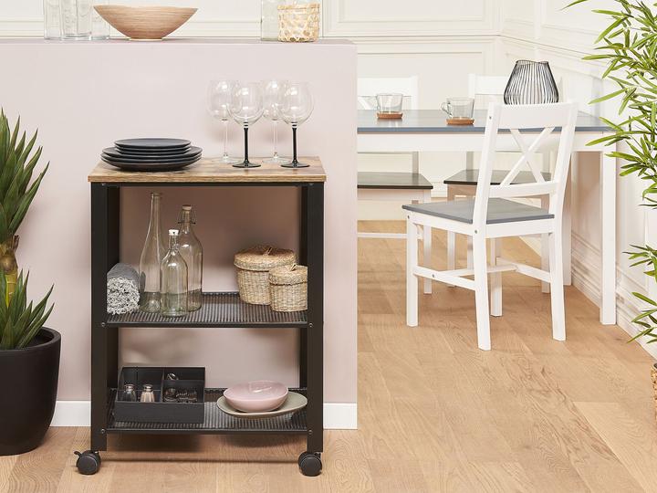 Actual product image Beliani Serving trolley metal black / dark wood shade 3 shelves BOLZANO