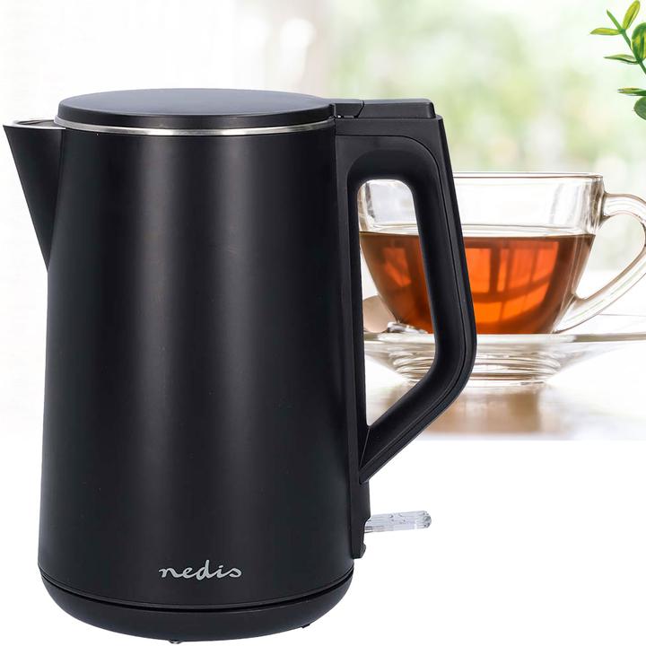 Actual product image Nedis Kettle | 1.5 l | Plastic | Black | 360 degree rotatable | Concealed heating element | Stri (1.50 l)