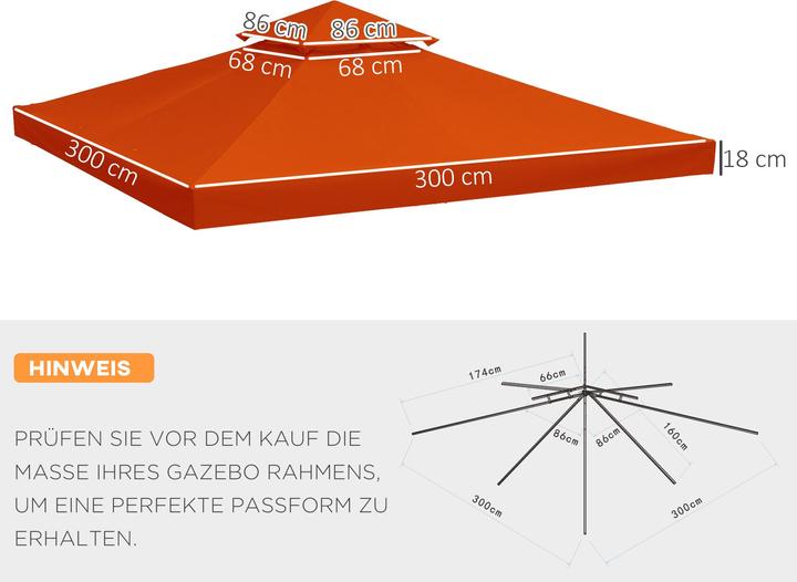 Immagine prodotto Outsunny Sostituzione del tetto del padiglione in metallo (300 cm, 300 cm)