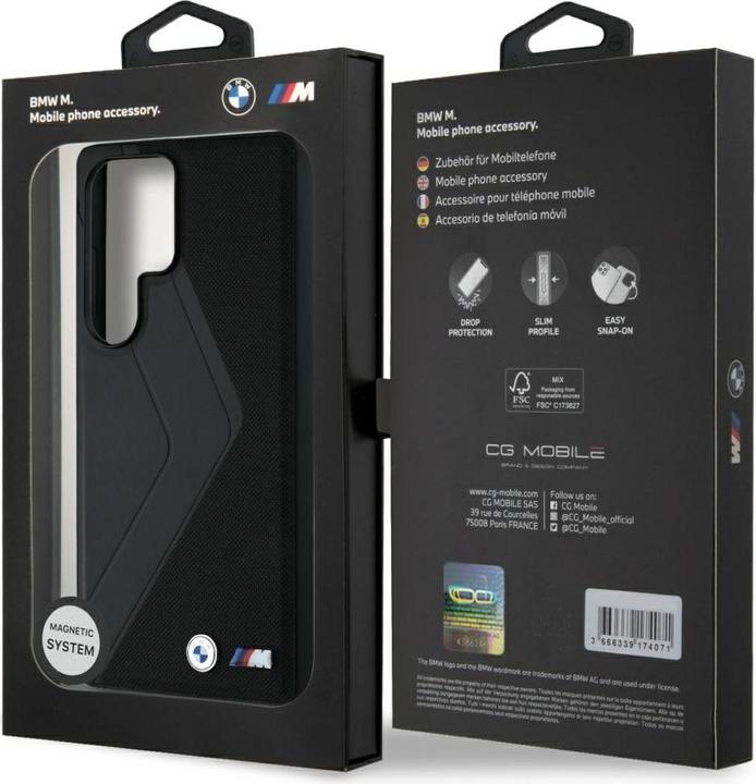 Produktbild BMW Leather Oversized Stripes MagSafe case for Samsung Galaxy S25 Ultra - black (Samsung Galaxy S25 Ultra)