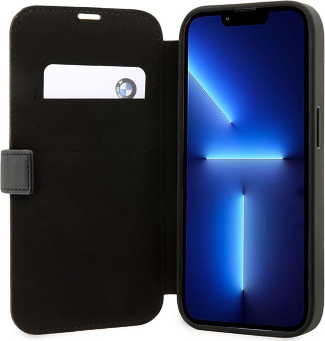 Actual product image BMW Case BMBKP14L22RVSK iPhone 14 Pro 6.1" czarny/black bookcase Leather Stamp Blue Lines (Apple iPhone 14 Pro)