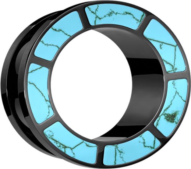 Image du produit Star Piercing Flesh Tunnel noir avec bord en pierre turquoise (sans laiton, Minéral, Acier chirurgical 316L)