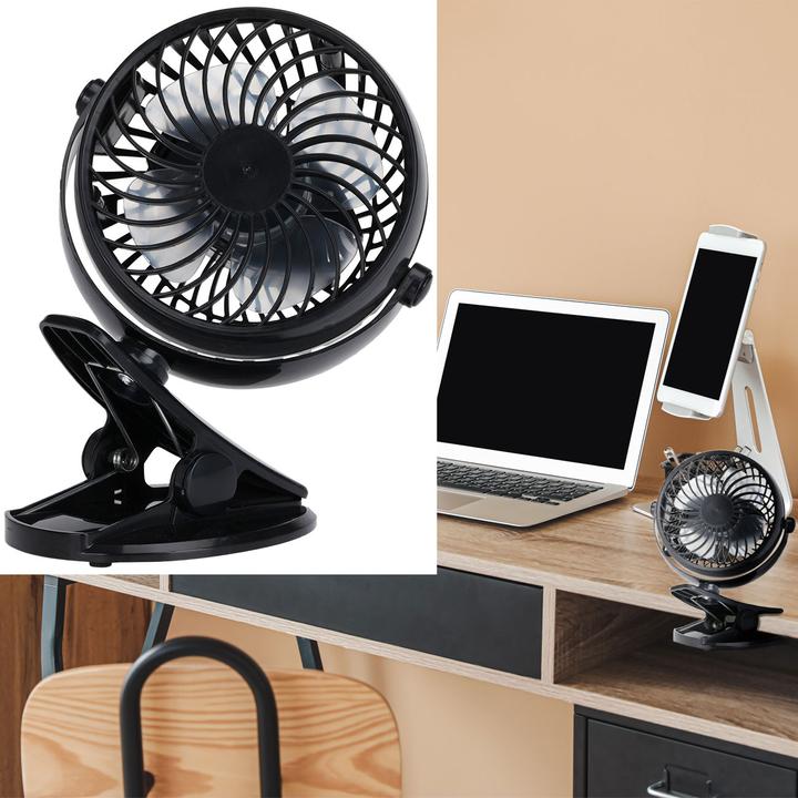Image du produit H & S Collection Mobiler Ventilator mit Klemme, 3 Modi, schwarz, Akkubetrieb