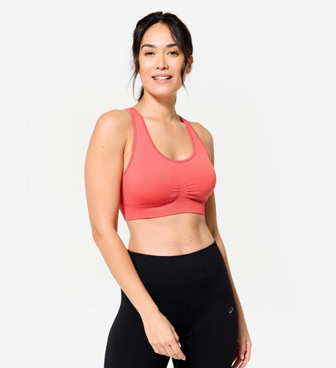 Kimjaly Women's Light Support Sports Bra with Cross-Over Straps - Pink