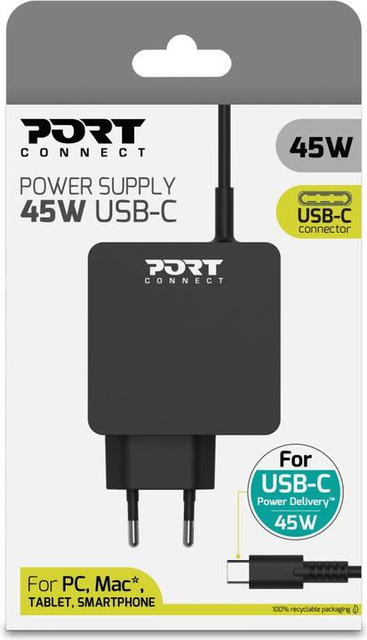 Produktbild Port Designs Type C Universal Power Adapter 45w For Macbooks Notebooks Tablets Smartphones Up To 45w (45 W)