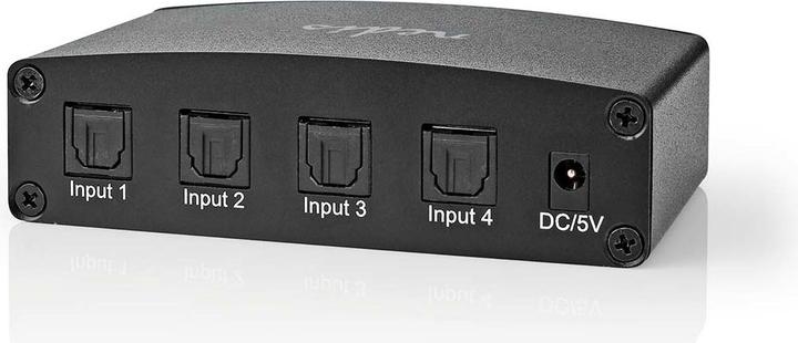 Actual product image Nedis Digital Audio Switch | 4-Way | Connectors - Input: DC Power / 4x TosLink | Connectors - Off (0.05 m)