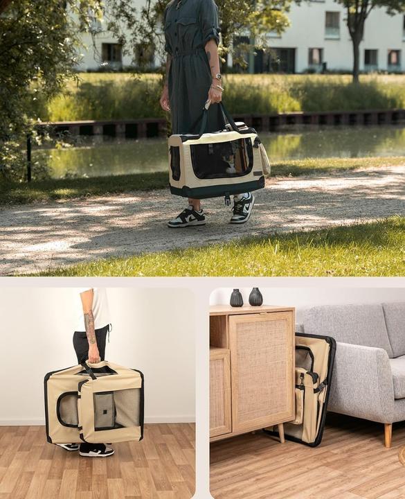 Immagine prodotto Dibea Scatola da trasporto per cani M, Beige (Cane, Gatto, Animaletto, Lavabile, Traspirante, Chiudibile a chiave, Può essere aperto completamente, Pieghevole)