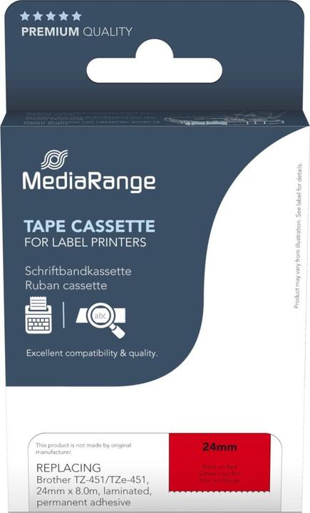 Produktbild MediaRange Schriftbandkassette schwarz auf rot 8m x 24mm (2.40 cm, Schwarz)