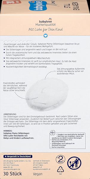 Nährwerte und Zutaten dm babylove Stilleinlagen (30 x)