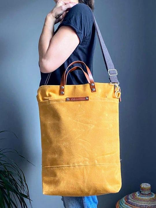 Actual product image Only-Bags.Store Waxed canvas backpack - mustard yellow, convertible backpack, nappy backpack, A3, backpacks - mellow