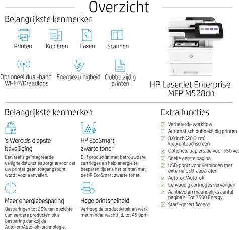Valeurs nutritives et ingrédients HP LaserJet Enterprise M528dn (Laser, Noir et blanc)