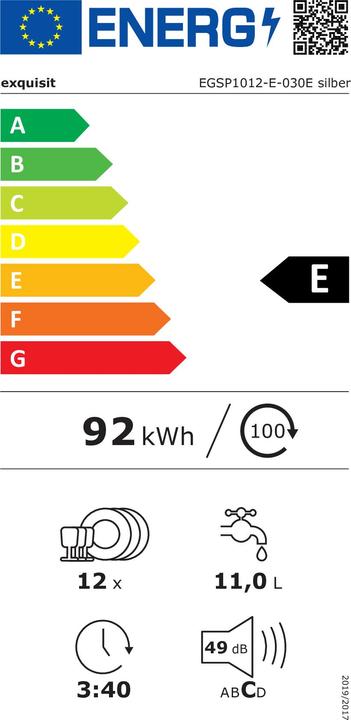 Label énergétique Exquisit EGSP 1012-E-030E argenté