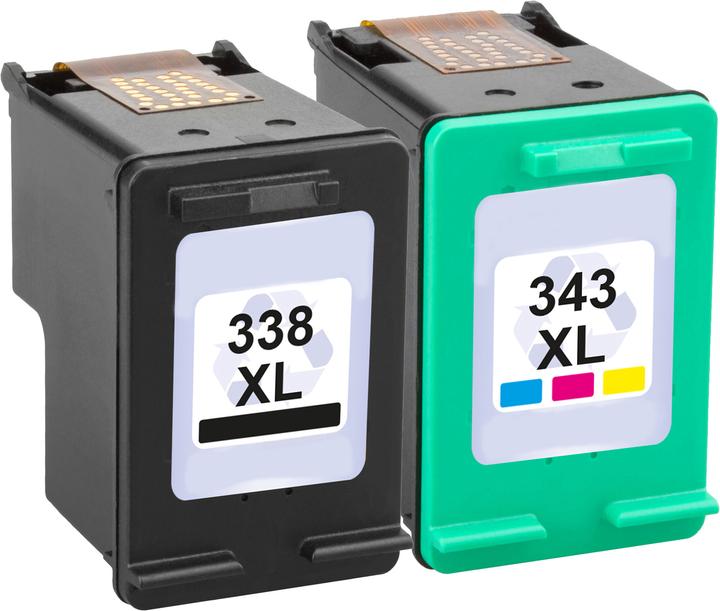 Actual product image Plutoos HP 338XL HP 343XL Cartridges XXL compatible, set of 2 BK+CL (CL, FC)