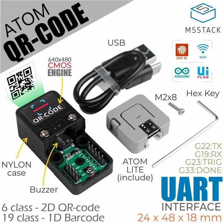 Actual product image M5Stack ATOM 2D/1D Barcode Scanner Kit