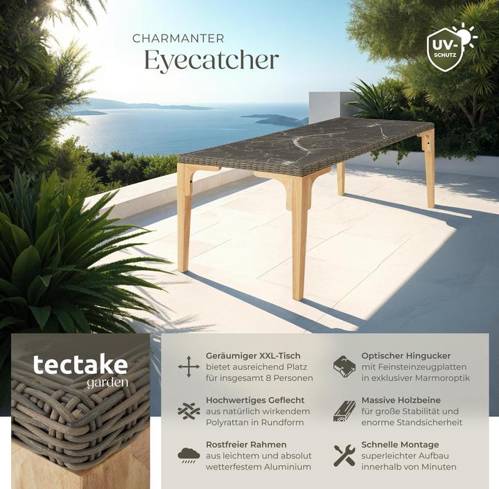 Produktbild tectake Rattan Tisch Foggia 196x87x76cm (196 cm)