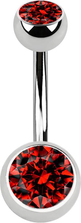 Produktbild Star Piercing Banane silber mit zwei Kugeln Kristall rot (ohne Messing, Chirurgenstahl 316L)