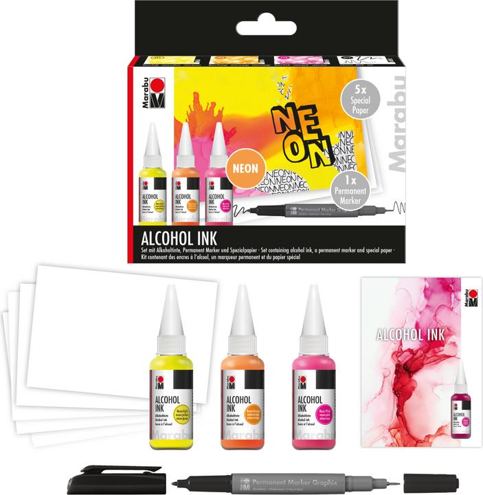 Actual product image Magni Marabu 1216000000102 - Alcohol Ink Set Neon with 3 x 20 ml alcohol ink, 1 x permanent marker, speci (Multinational)
