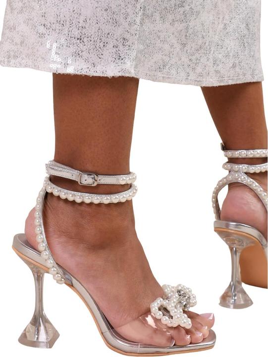 Actual product image Where's That From Womens/Ladies Topaz Faux Pearl Metallic High Heels (38)