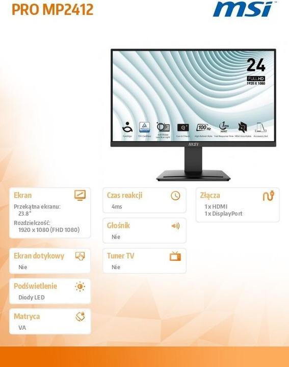 Immagine prodotto MSI Pro MP2412 (1920 x 1080 pixel, 23.80")