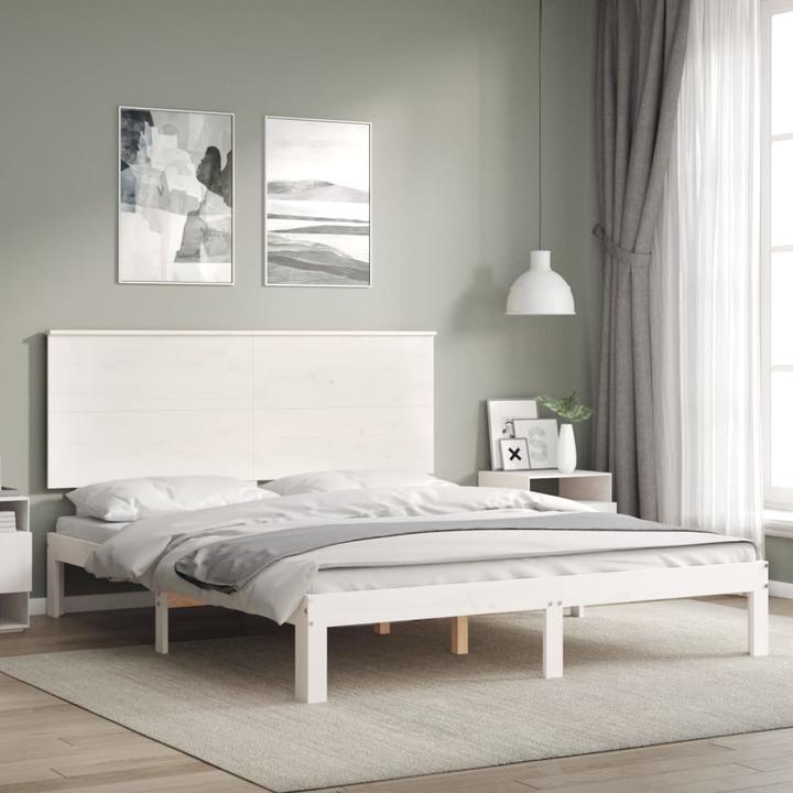 Produktbild VidaXL Massivholzbett mit Kopfteil Weiss 5FT King Size (150 x 200 cm)