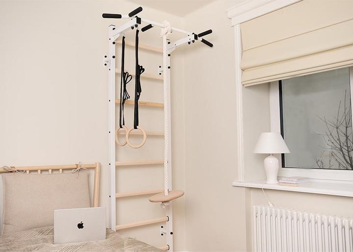 Actual product image BenchK Wall bars 222 with multi pull-up bar, rope & rings