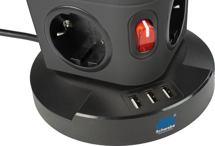 Produktbild As - Schwabe Steckdosentower mit Induktionsladefläche und USB Port (11 x, CEE 7/3, USB, 2 m)