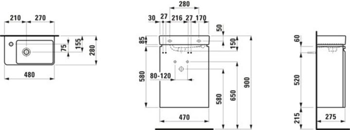 Actual product image Laufen Pro S complete set, washbasin, 1 tap hole left, incl. substructure, door left, shelf right, 6