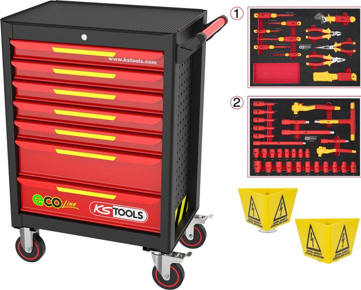 KS Tools ECOline workshop trolley with 42 insulated tools for hybrid and electric vehicles ( 11 (44 x)