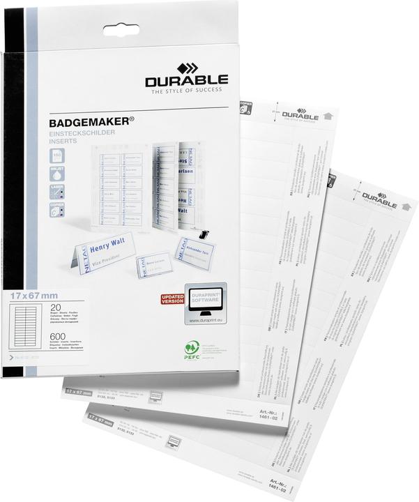 Produktbild Durable 600 Einsteckschilder für Namensschilder Badgemaker