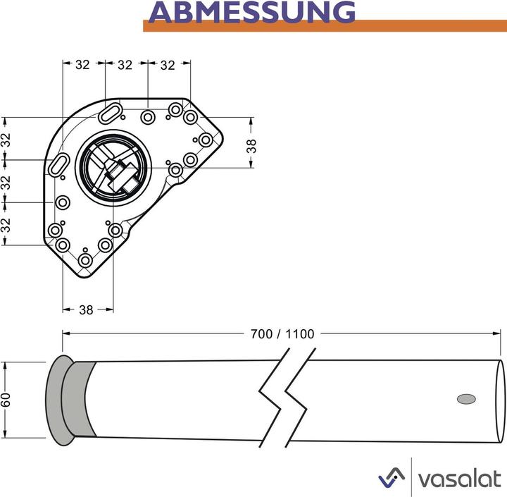 Produktbild Vasalat CAMAR Tischfuss Zoom höhenverstellbar 1100-1200mm, Stahl silber