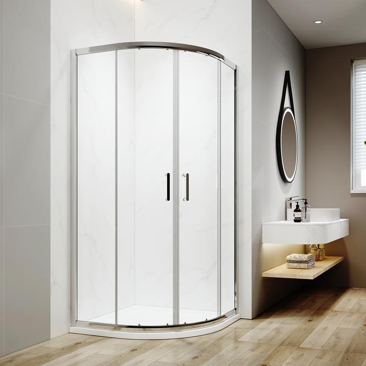 Produktbild Emke Duschkabine Viertelkreis 90x90cm Schiebetür Duschabtrennung Runddusche Duschtrennwand Glas, H190cm (90 cm, 90 cm, 195 cm)