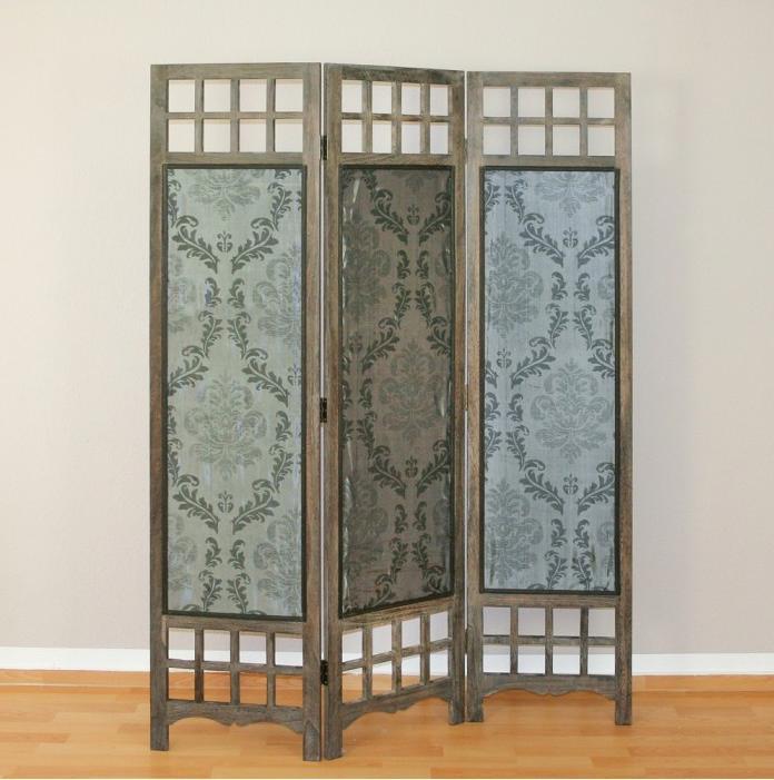 Immagine prodotto Homestyle4u Parete divisoria in 3 parti in legno con tessuto a motivi grigio-marrone