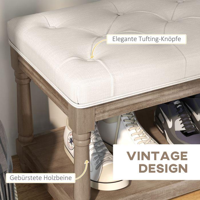 Actual product image Swisshandel24 Shoe bench, storage space, linen look, wooden legs, cream 115x40x48cm (40 cm)