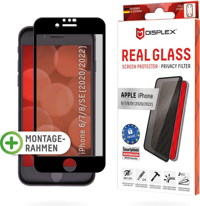Image du produit Displex Real Glass, Privacy Full Cover Panzerglas (1 pièce(s), Apple iPhone 8, Apple iPhone 7, Apple iPhone SE (3ème génération), Apple iPhone SE (2ème génération))