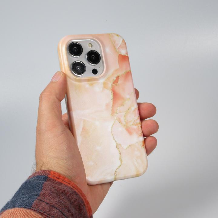 Actual product image PhoneLook Coque silicone rigide mat avec effet marbre imprimé saumon (Apple iPhone 14 Pro)