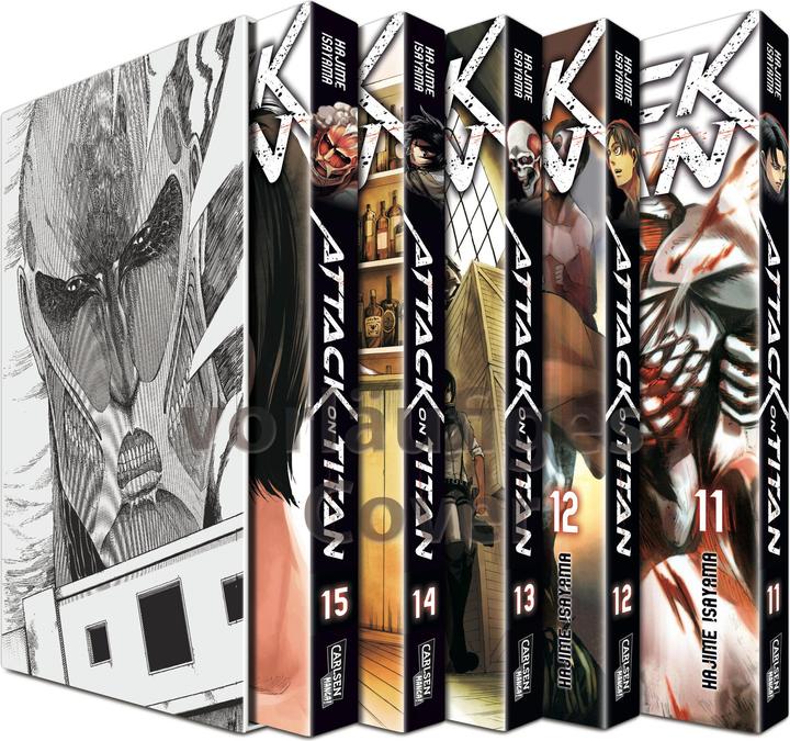 Produktbild Attack on Titan, Bände 11-15 im Sammelschuber mit Extra (Deutsch, Hajime Isayama, 2016)