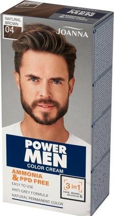 Joanna Power Men Color Cream 3In1 Hair Beard Moustache Men'S Paint 04 Natural Brown 30G (04 Marron naturel)