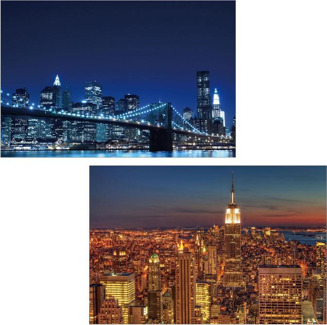 Immagine prodotto Swisshandel24 2x Quadro LED su tela luminoso da parete 60x40cm, timer - Skyline New York (60 x 40 cm)