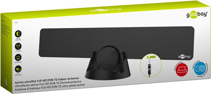 Produktbild Goobay Ultraflache Full HD DVB-T Zimmerantenne, inkl. LTE/4G Filter, Schwarz (Zimmerantenne, 16 dB, DVB-T / -T2)